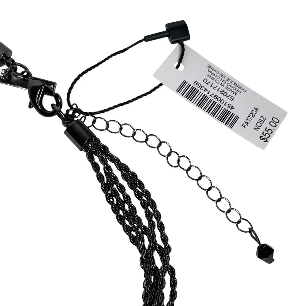 NWT WHBM Black Beaded Knotted Tassel Necklace with Adjustable Chain‎ 17-20